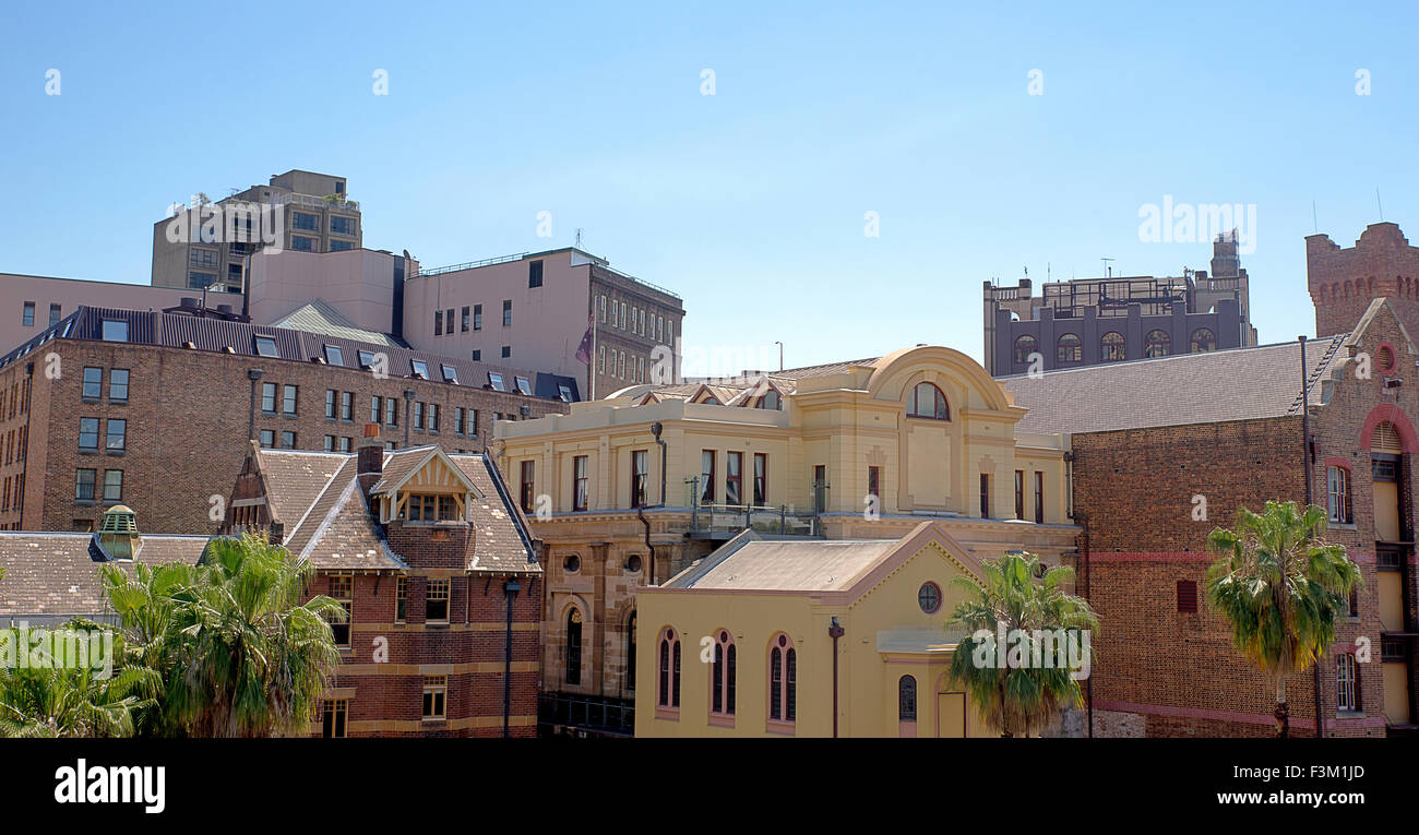 Panoramablick auf alten Sydney nahe Innenstadt Hafen und den Felsen Stockfoto