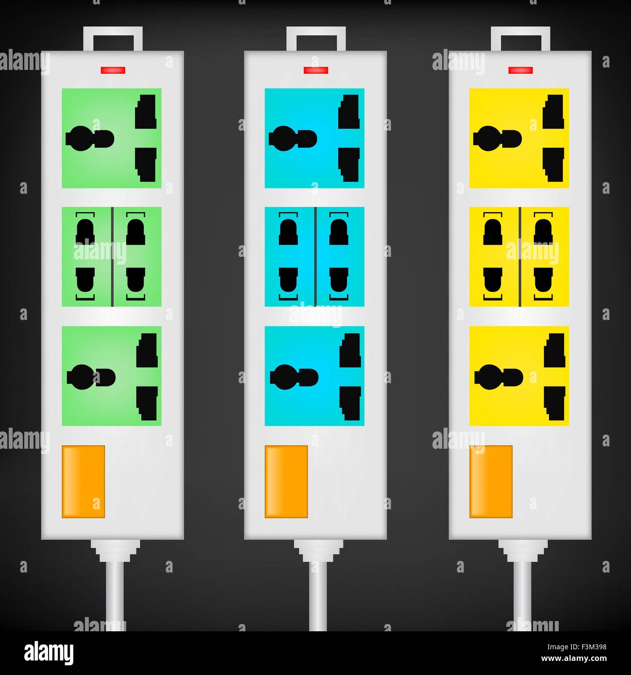 Steckdose macht. Elecrtic. Milticolor auf schwarzem Hintergrund Stock Vektor