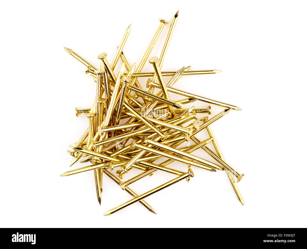 Haufen von goldenen Nägel Stockfoto