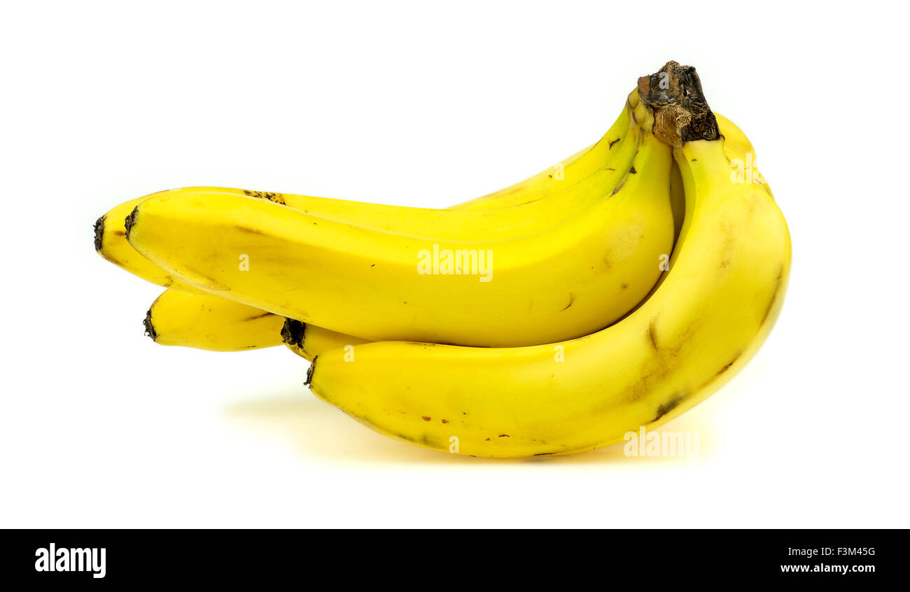 Seitenprofil Banane Haufen isoliert auf weiss Stockfoto