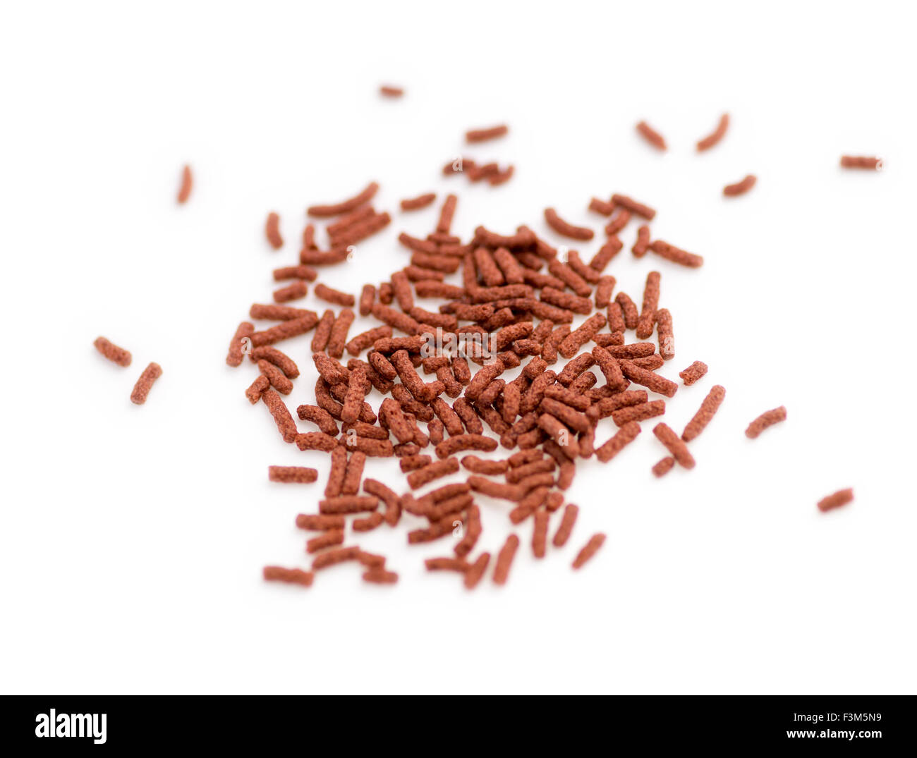 Bloodworm Fischfutter vor einem weißen Hintergrund Stockfoto