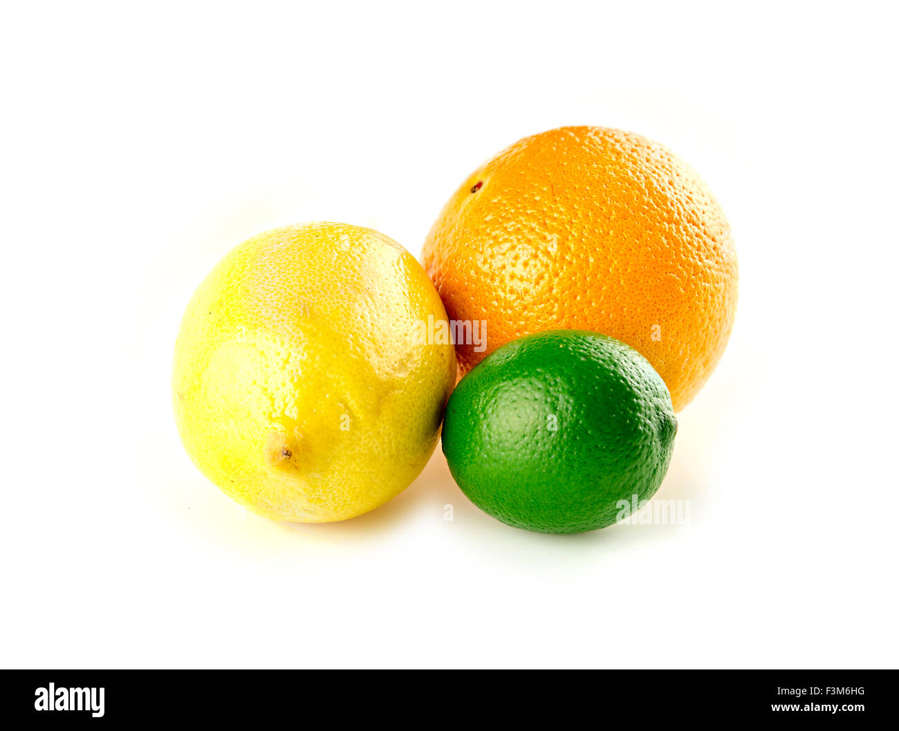 Orange Zitrone Limette, isolierte Zitrusfrüchte Stockfoto