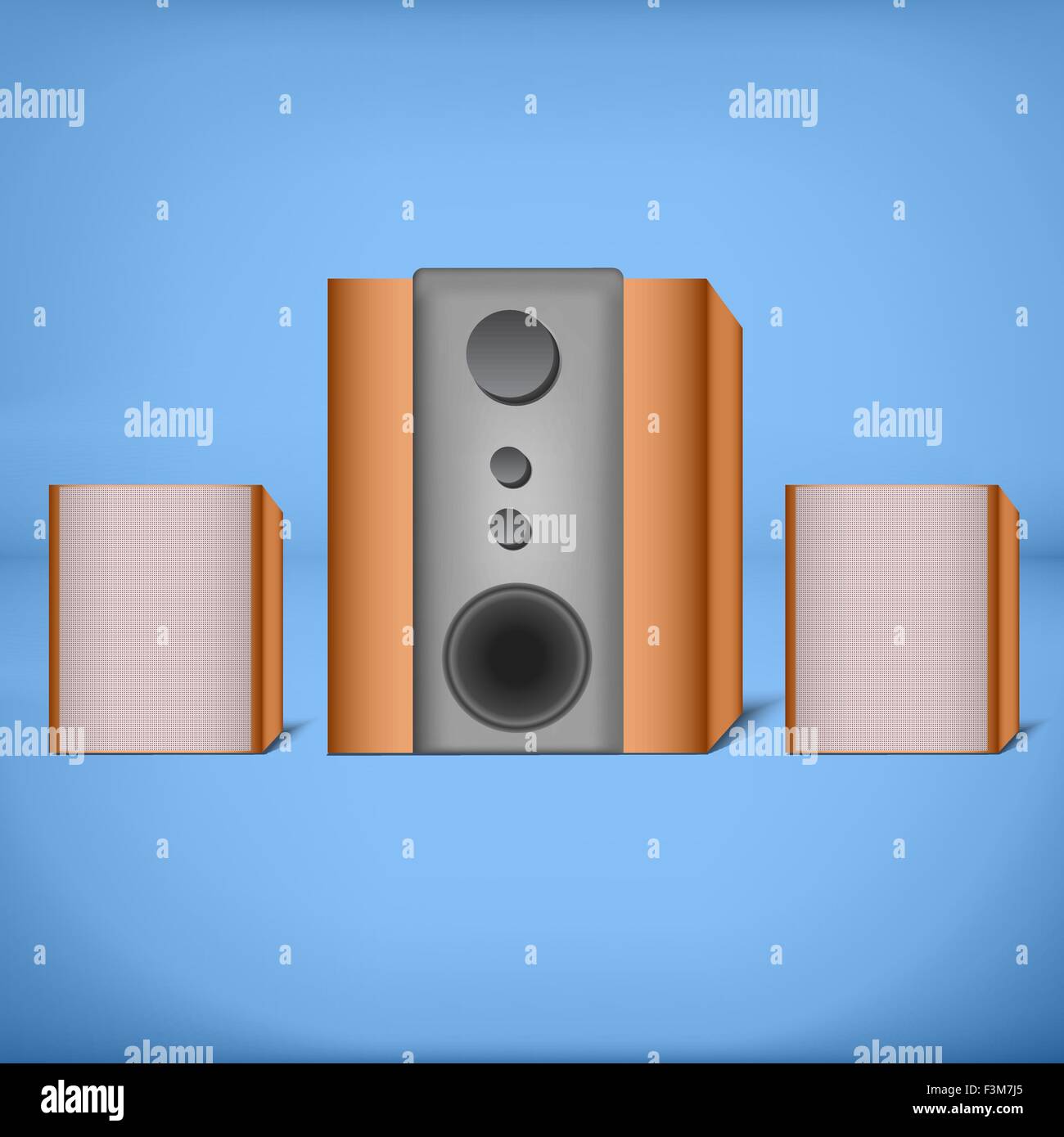 Zwei Lautsprecher mit Subwoofer. Für Computer oder Home Theater Stock Vektor