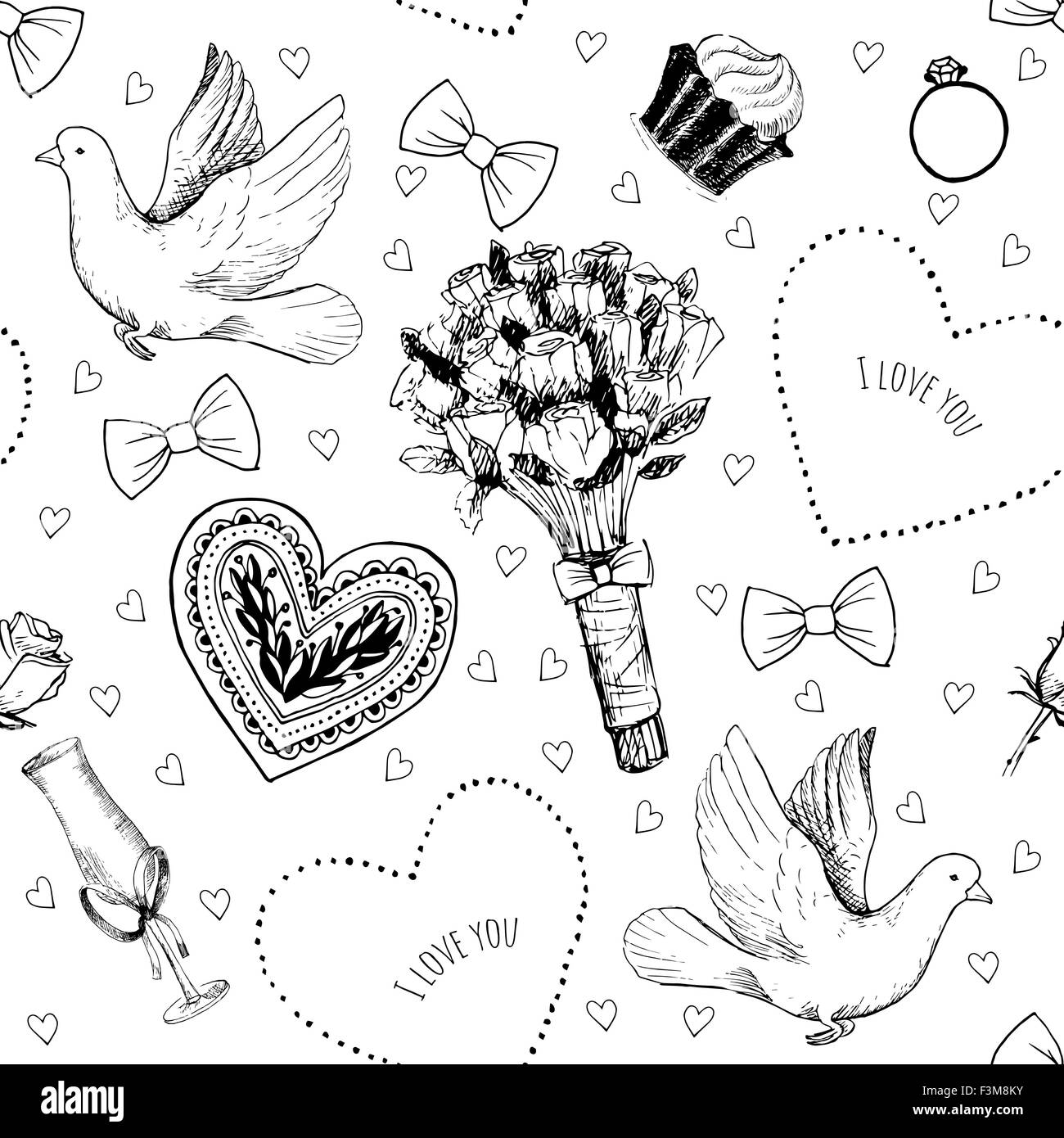 Handgezeichnete Liebe Symbole Stock Vektor