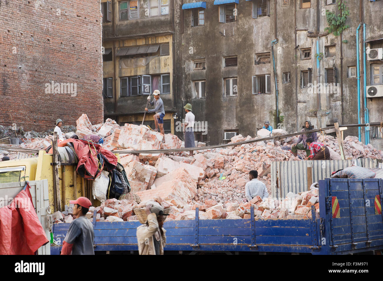 Arbeiter, Myanmar, Baustelle, Abriss Stockfoto