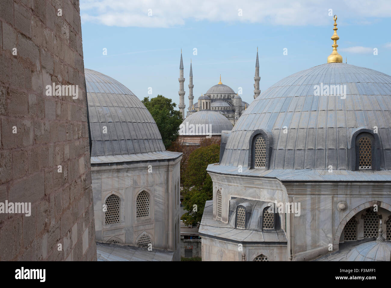 Blick auf die blaue Moschee, der Hagia Sophia (Ayasofya Camii) Istanbul, Türkei Stockfotografie