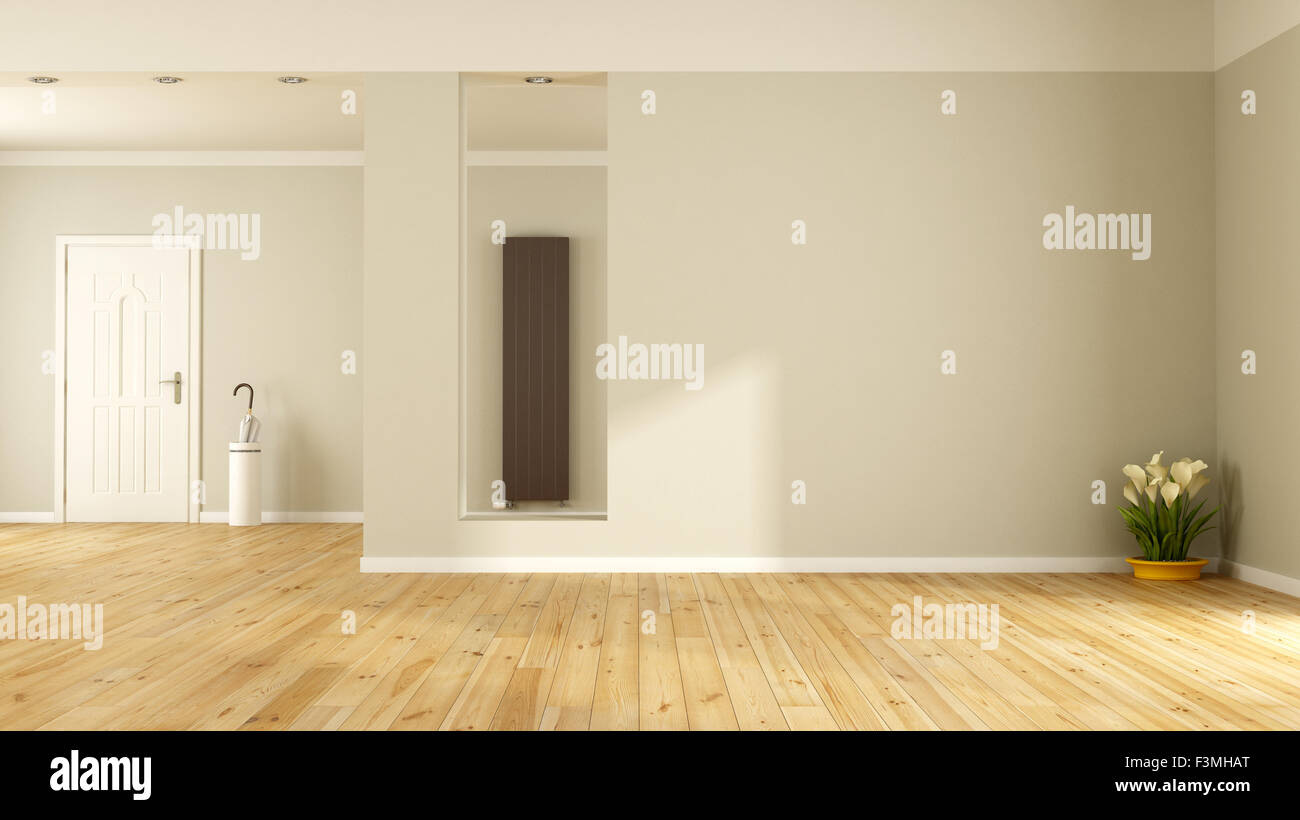 Leeren Wohnzimmer mit Tür und vertikale Heizung - 3D Rendering Stockfoto