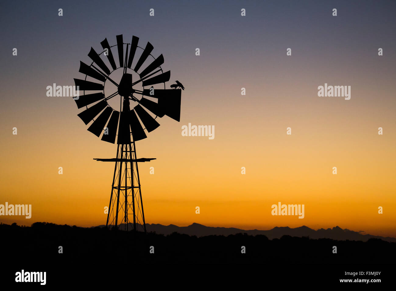 Sonnenuntergang, ruhig, Windmühle, Südafrika Stockfoto