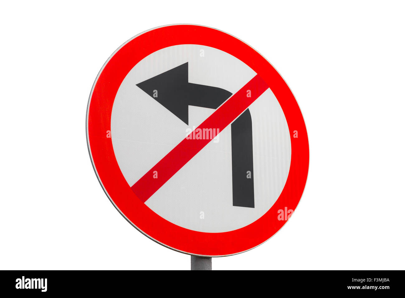 Schild abbiegen nicht auf weißem Hintergrund links. Stockfoto