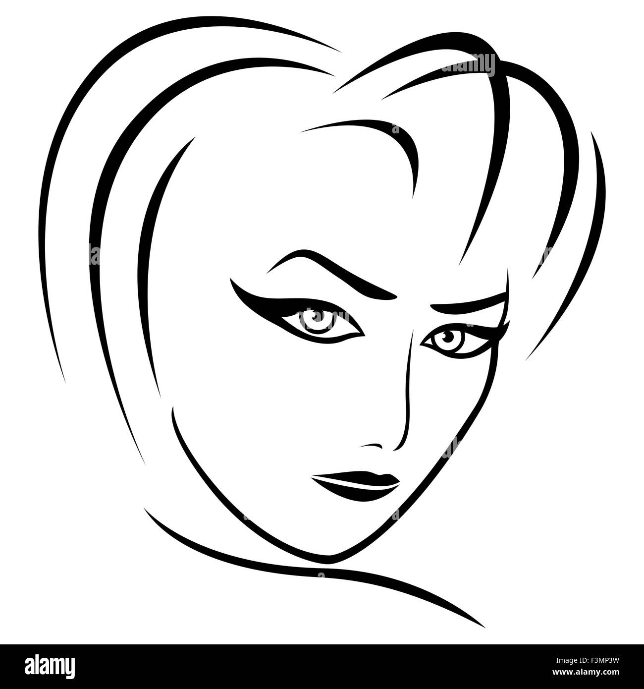 Abstrakte Frauenkopf mit Hälfte drehen Sie Kopf und konzentrierter Blick, Vektor-illustration Stock Vektor