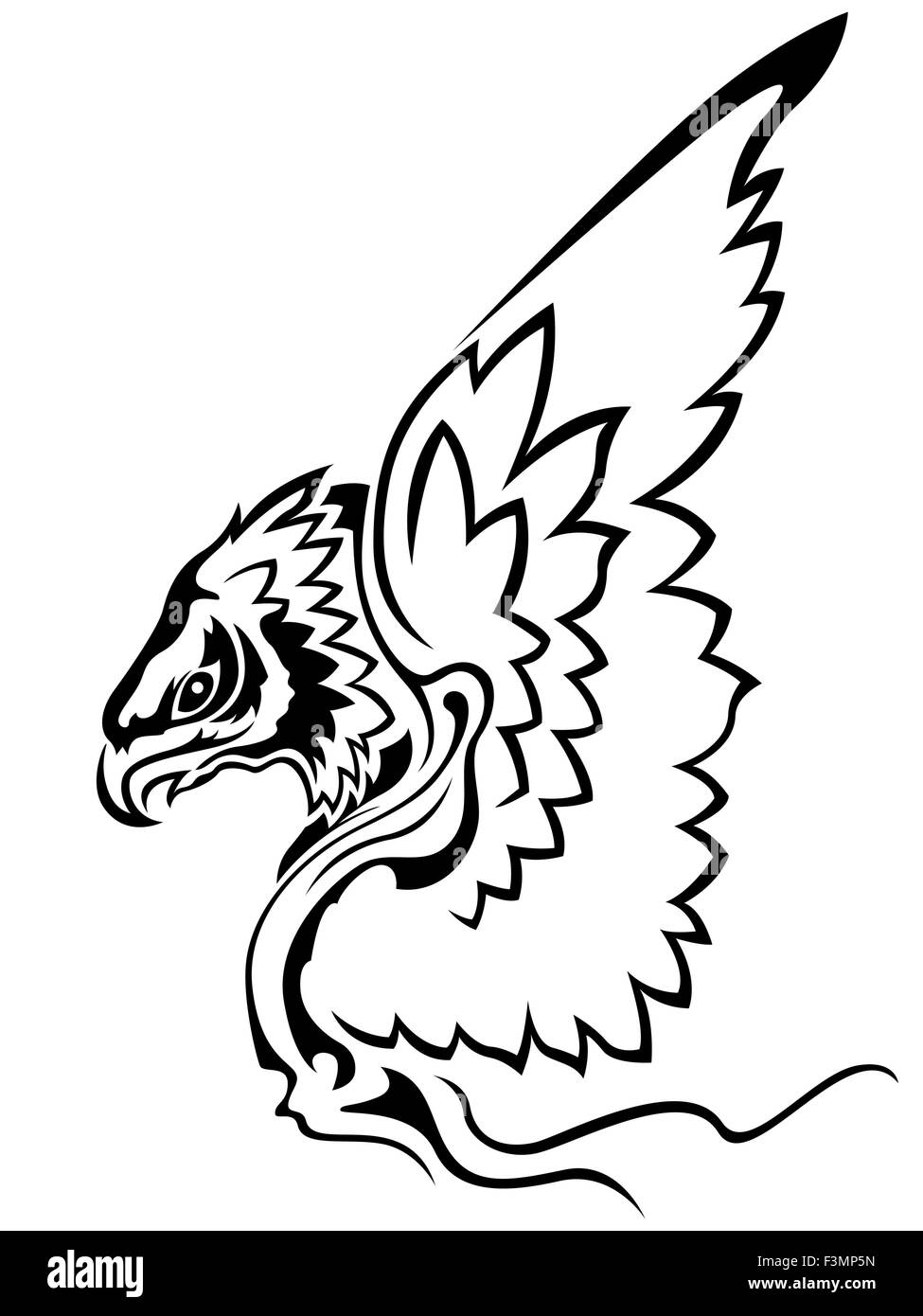 Adler mit erhobenen Flügeln, Seite Ansichtsumriss Cartoon Vektor Stock Vektor