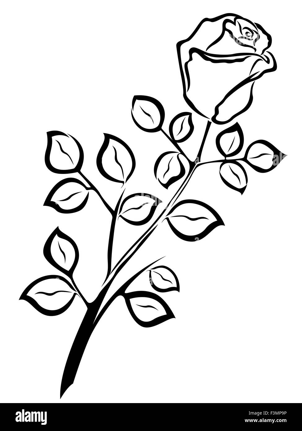 Schwarzen Umriss des einzigen rose Blume isoliert auf einem weißen Hintergrund, Vektor-illustration Stock Vektor