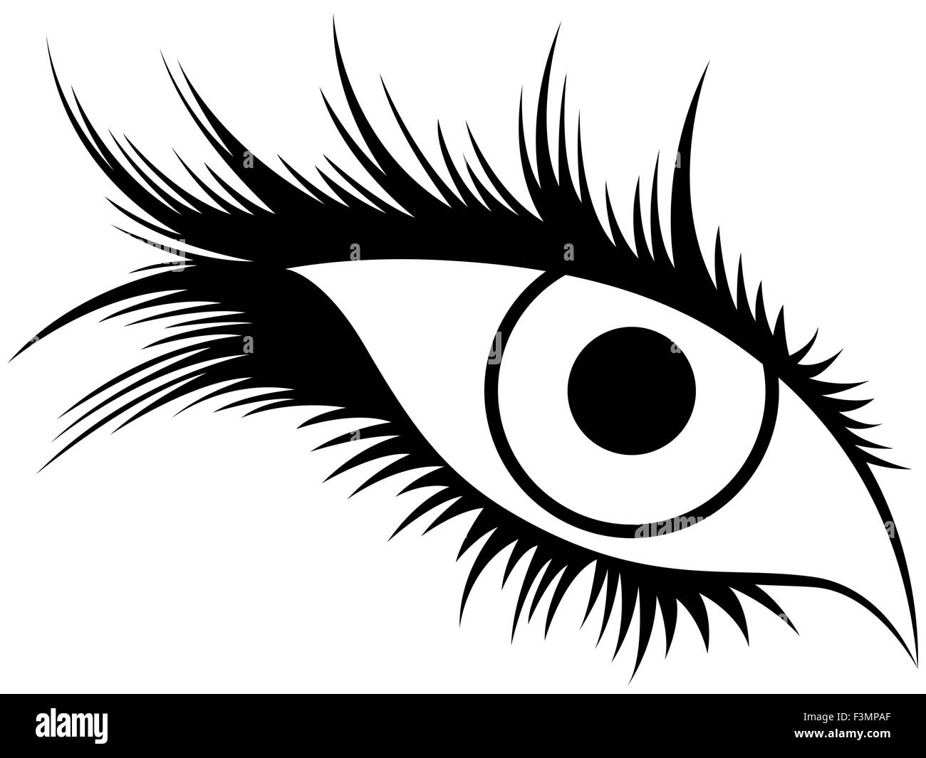 Abstrakte schwarze Silhouette des menschlichen Auges mit langen Wimpern, Handzeichnung Vektor-illustration Stock Vektor