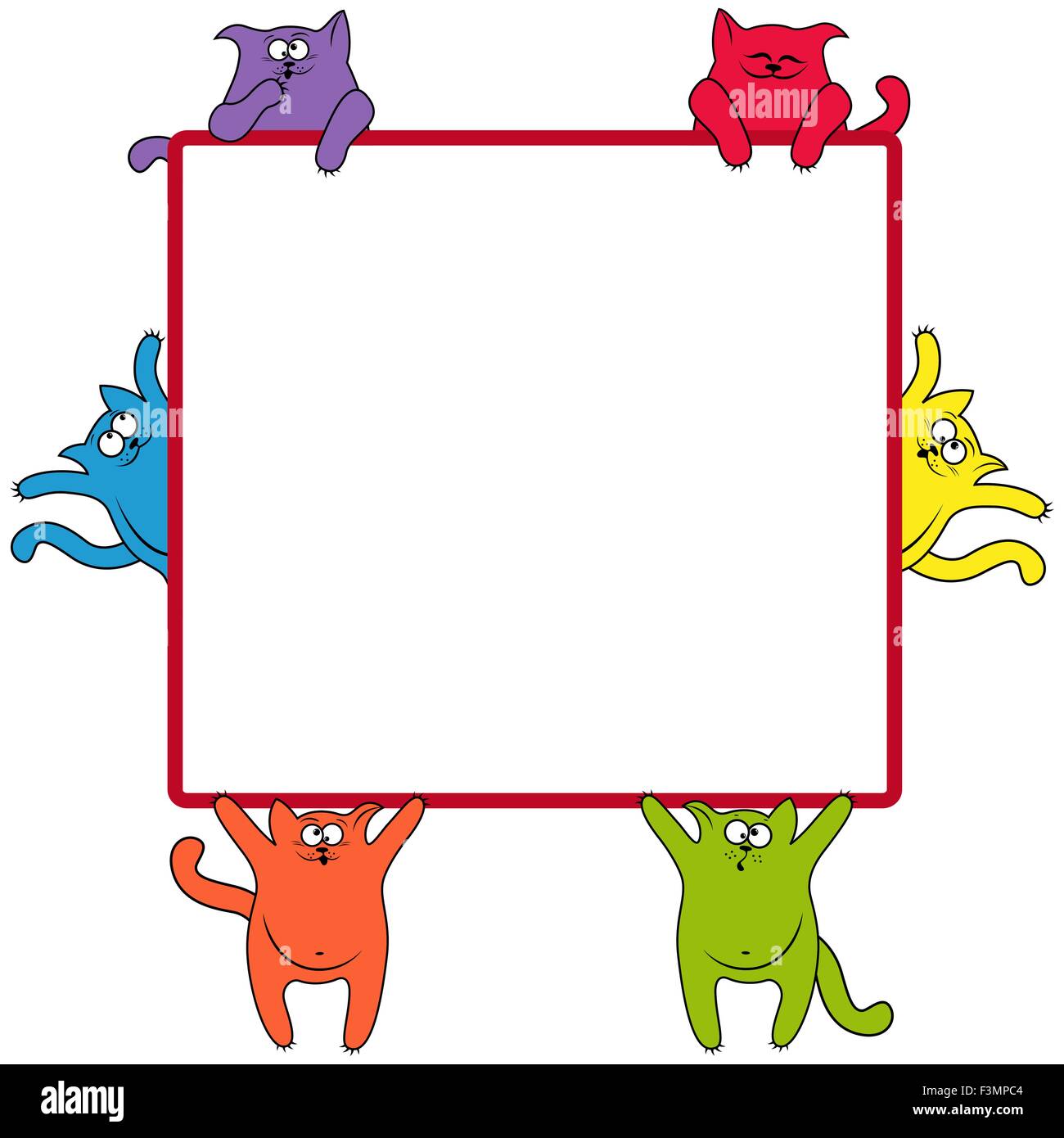 Lustige dicke Farbe Katzen um ein großes Quadrat Plakat cartoon Vektorgrafiken Stock Vektor