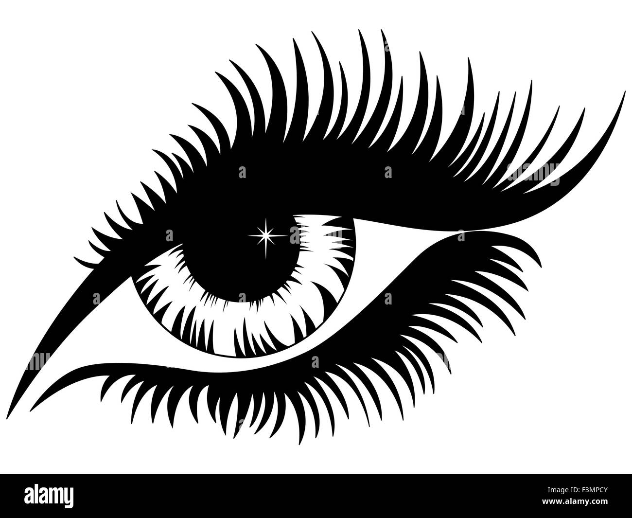 Weibliche Auge schwarze Silhouette isoliert über weiß, Handzeichnung Vektor-illustration Stock Vektor