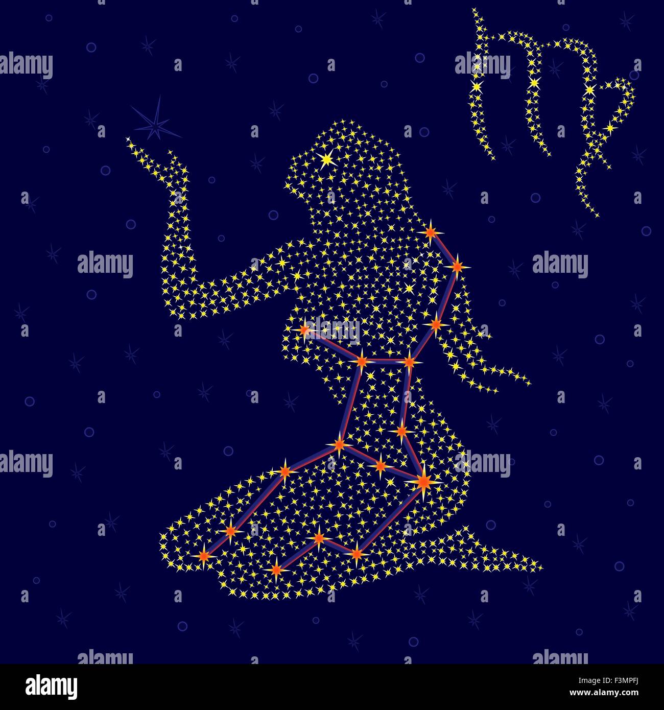 Sternzeichen Jungfrau Auf Einem Hintergrund Von Den Sternenhimmel Mit Dem Schema Von Sternen Im Sternbild Vektor Illustration Stock Vektorgrafik Alamy