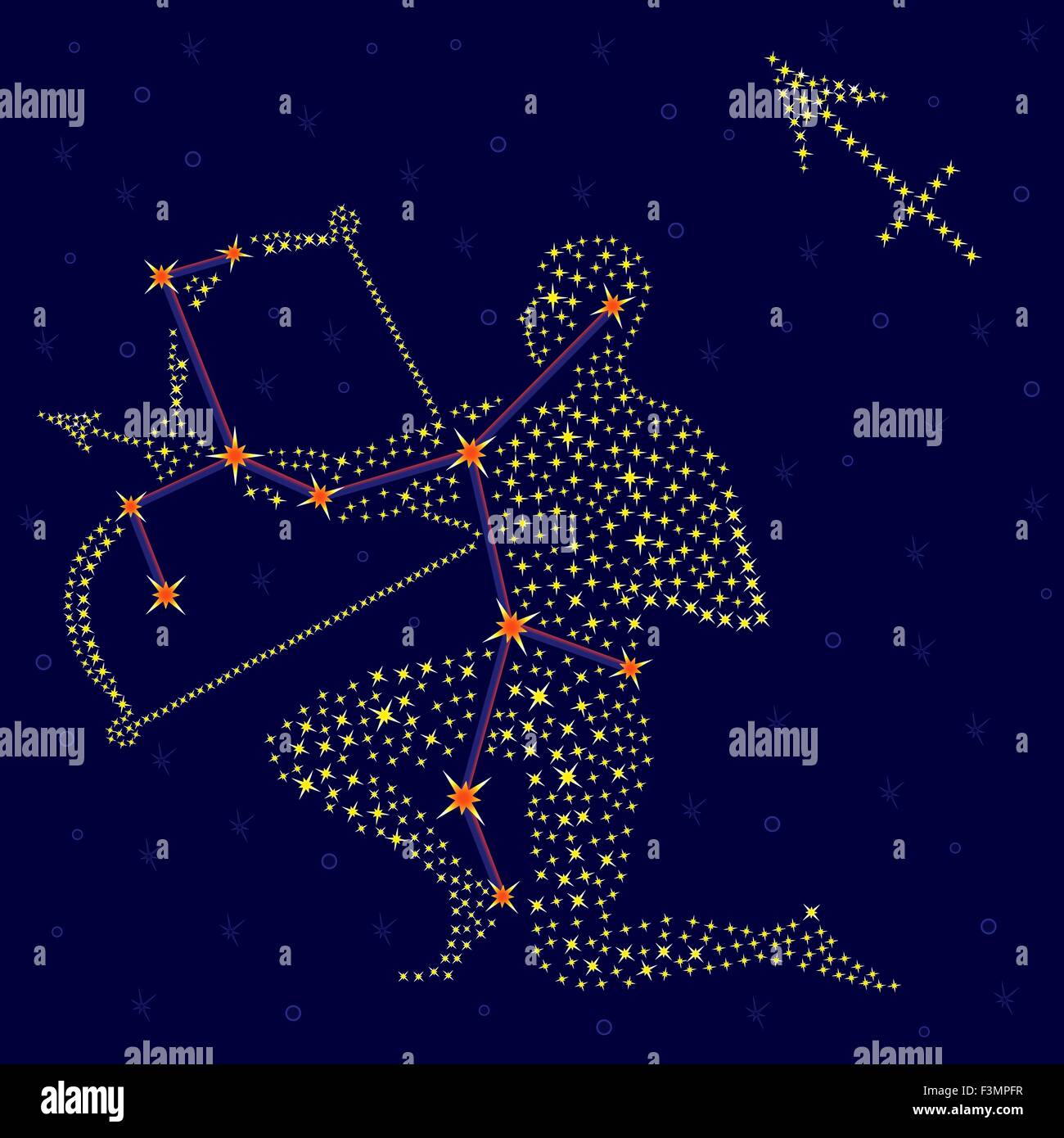 Sternzeichen Schütze auf einem Hintergrund von den Sternenhimmel mit