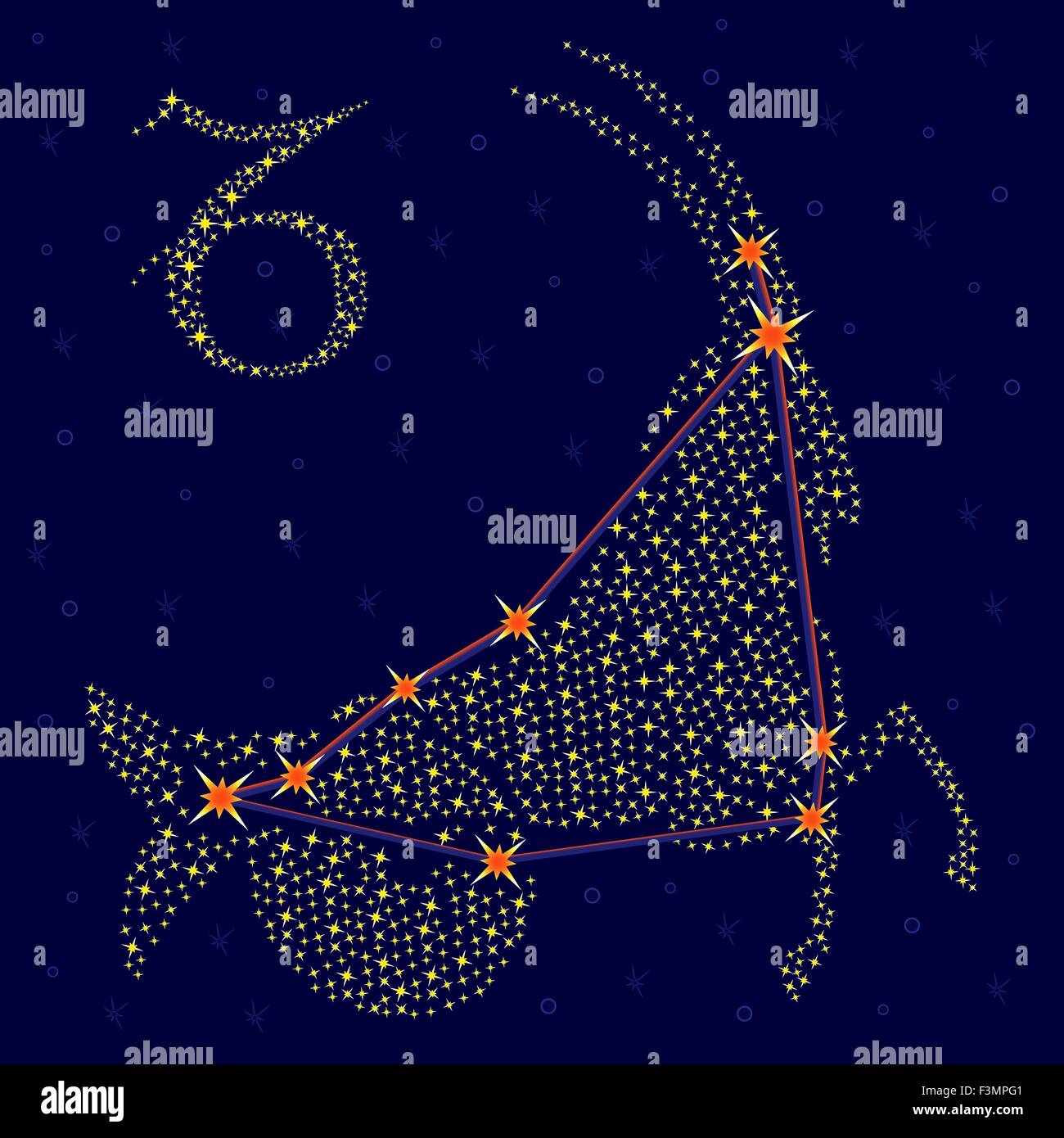Sternzeichen Steinbock auf einem Hintergrund von den Sternenhimmel mit dem Schema von Sternen im Sternbild, Vektor-illustration Stock Vektor
