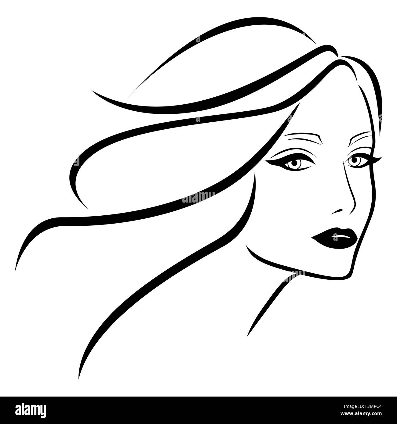 Abstrakte schöne junge Frau mit lockigem Haar, Handzeichnung Vektor Gliederung Stock Vektor
