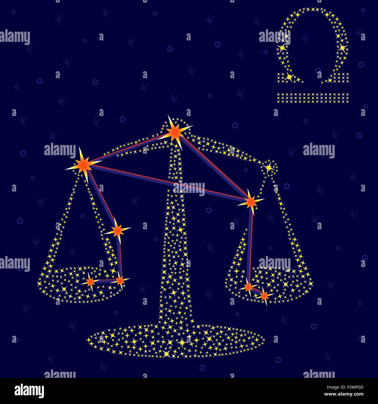 Sternzeichen Waage auf einem Hintergrund von den Sternenhimmel mit dem  Schema von Sternen im Sternbild, Vektor-illustration Stock-Vektorgrafik -  Alamy