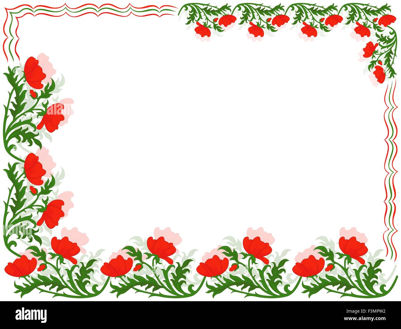 Grusskarte Mit Platziert Im Umkreis Eine Florale Ornament Mit Roten Mohnblumen Und Bunten Linien Zeichnen Vektor Illus Hand Stock Vektorgrafik Alamy