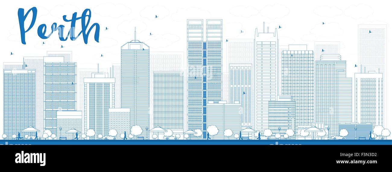 Skyline von Perth mit blauen Gebäuden. Vektor-illustration Stock Vektor