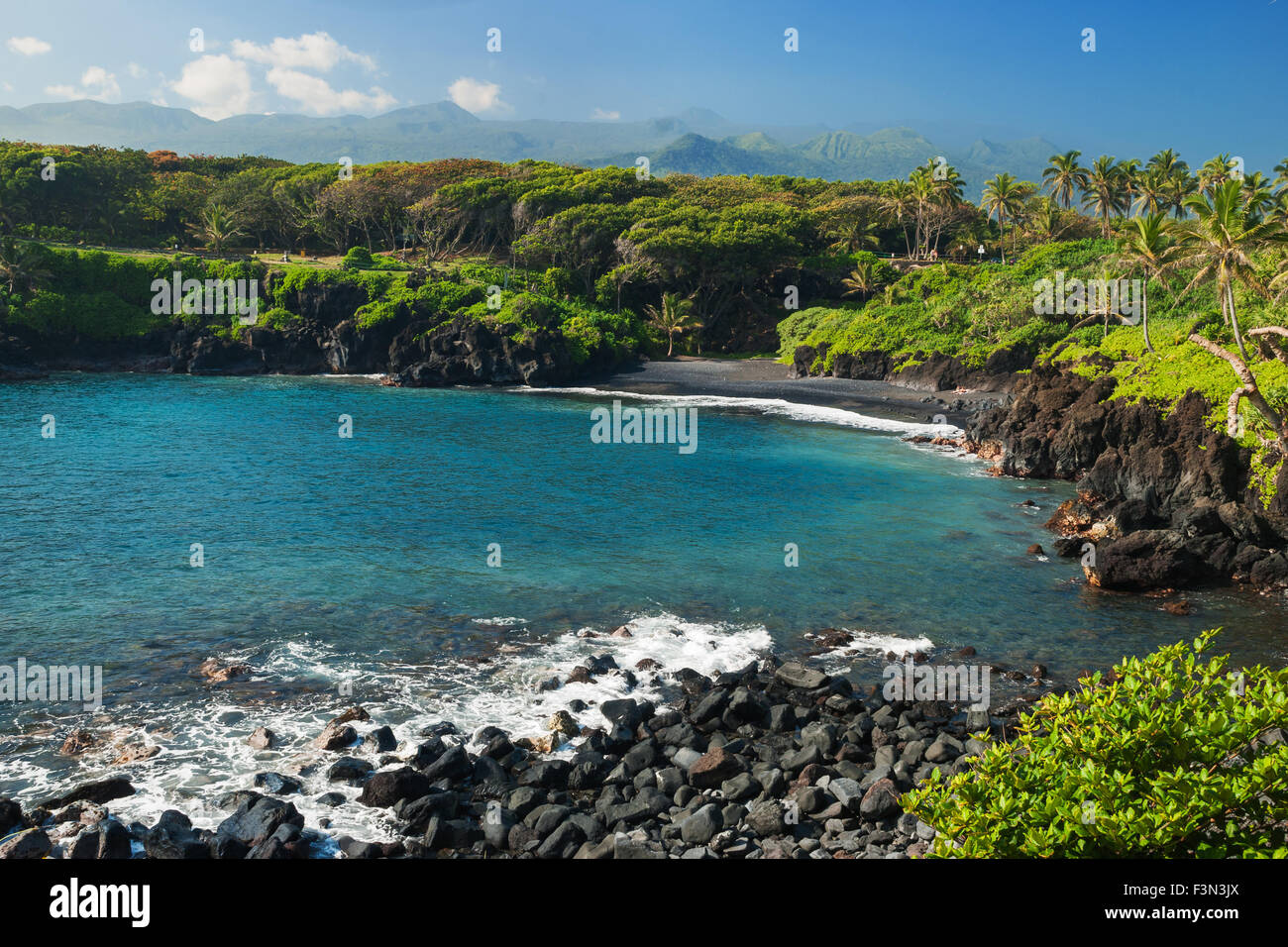 Punaluu Black Sand Beach Stockfoto