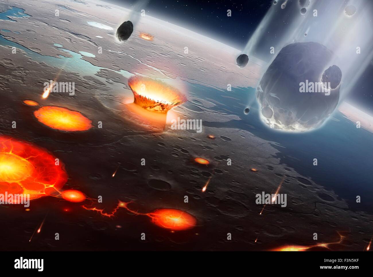 Artwork von Kometen, die Aussaat Meere der Erde Stockfoto