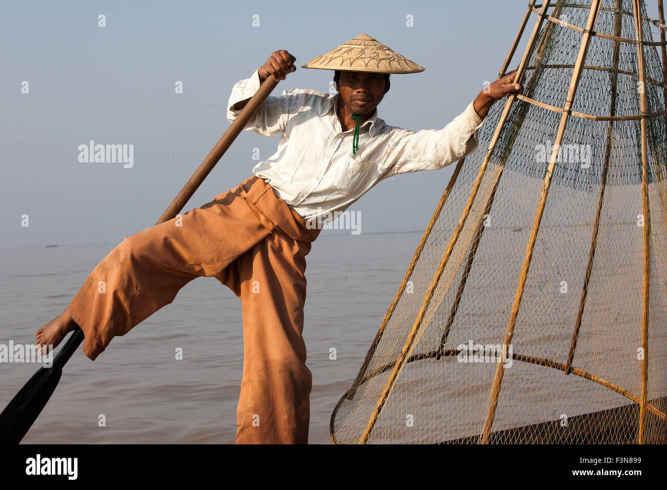 Angler am Inle-See, Myanmar. Stockfoto