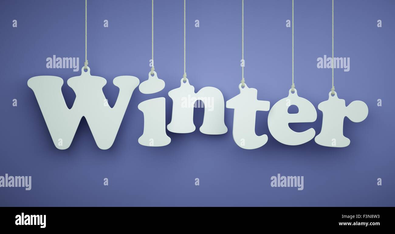 Winter - weißen Buchstaben hängen in den Seilen. Stockfoto
