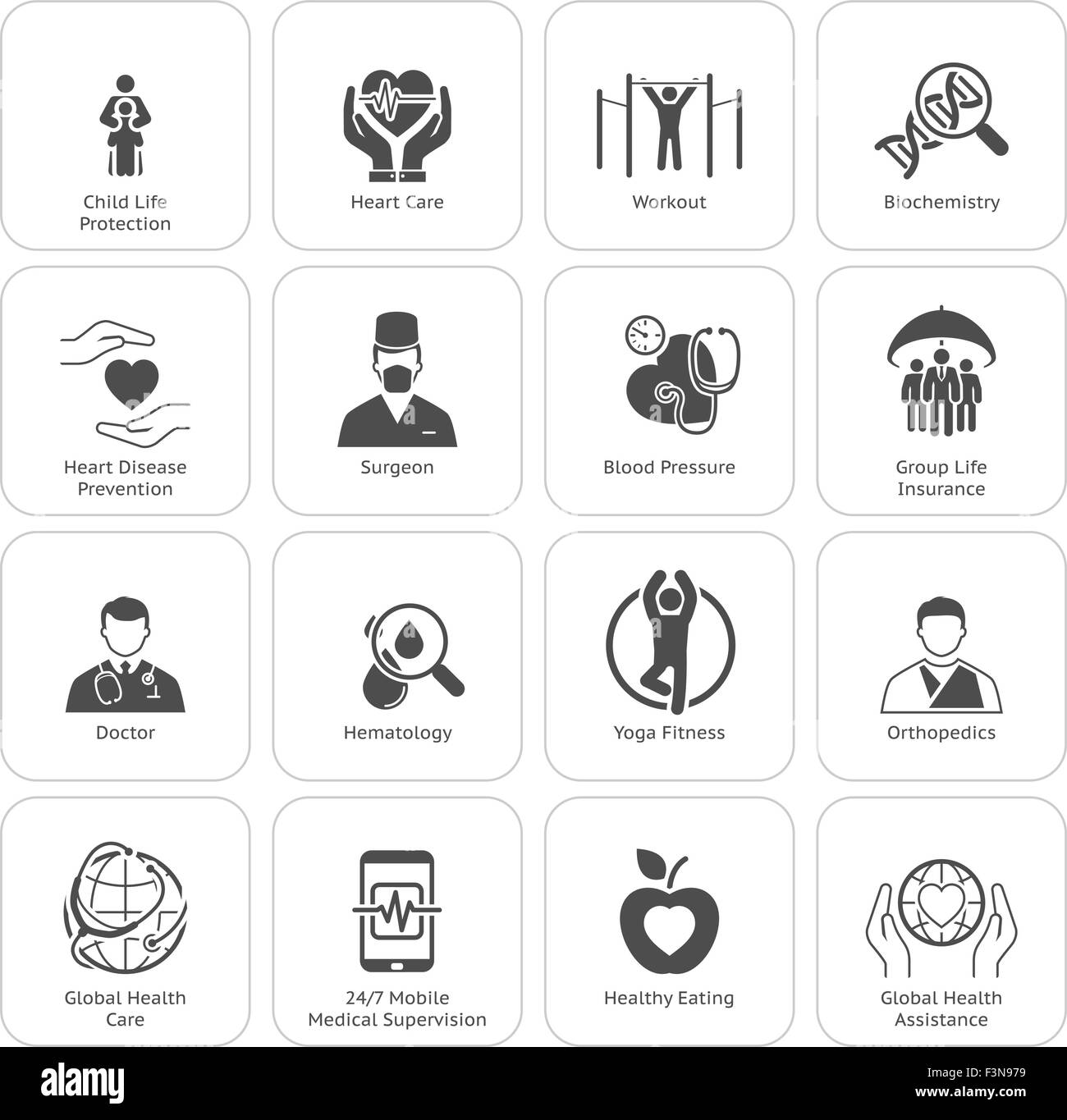 Medizin und Gesundheitswesen Icons Set. Flaches Design. Stock Vektor