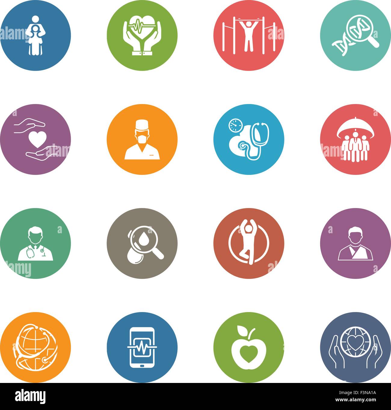 Medizin und Gesundheitswesen Icons Set. Flaches Design. Stock Vektor