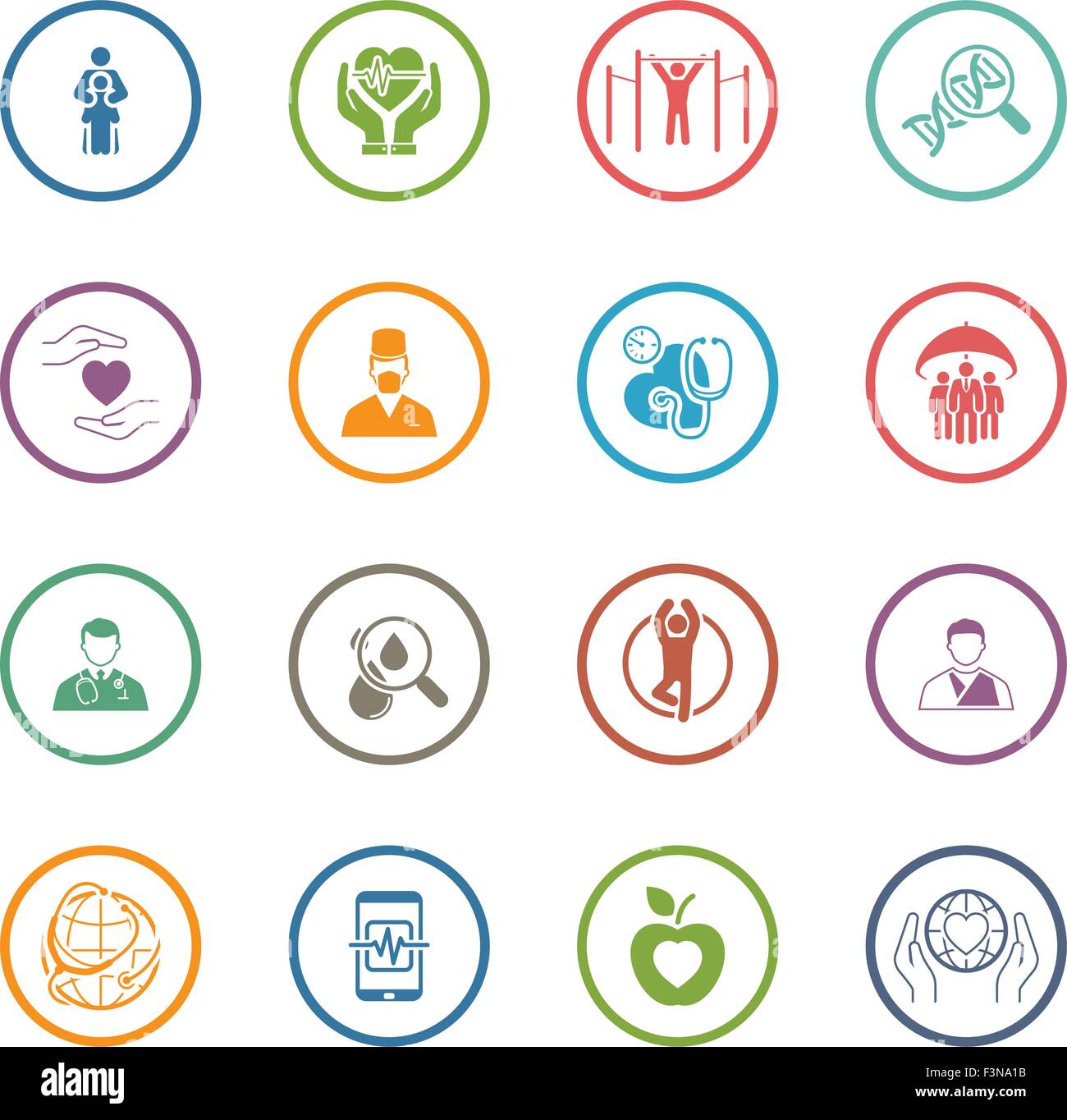 Medizin und Gesundheitswesen Icons Set. Flaches Design. Stock Vektor