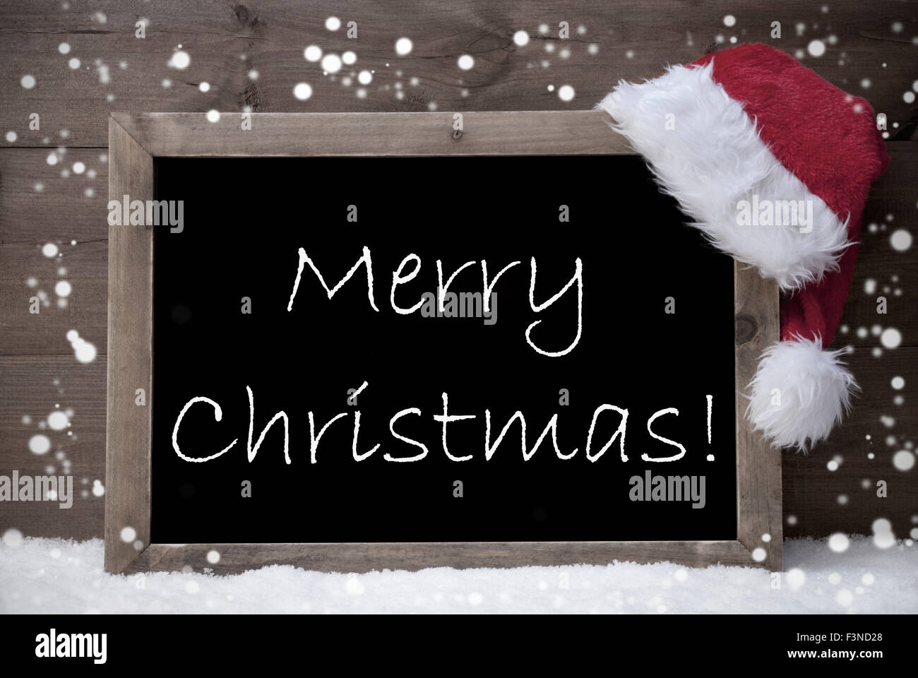 Graue Karte, Tafel, Frohe Weihnachten, Schnee Stockfoto