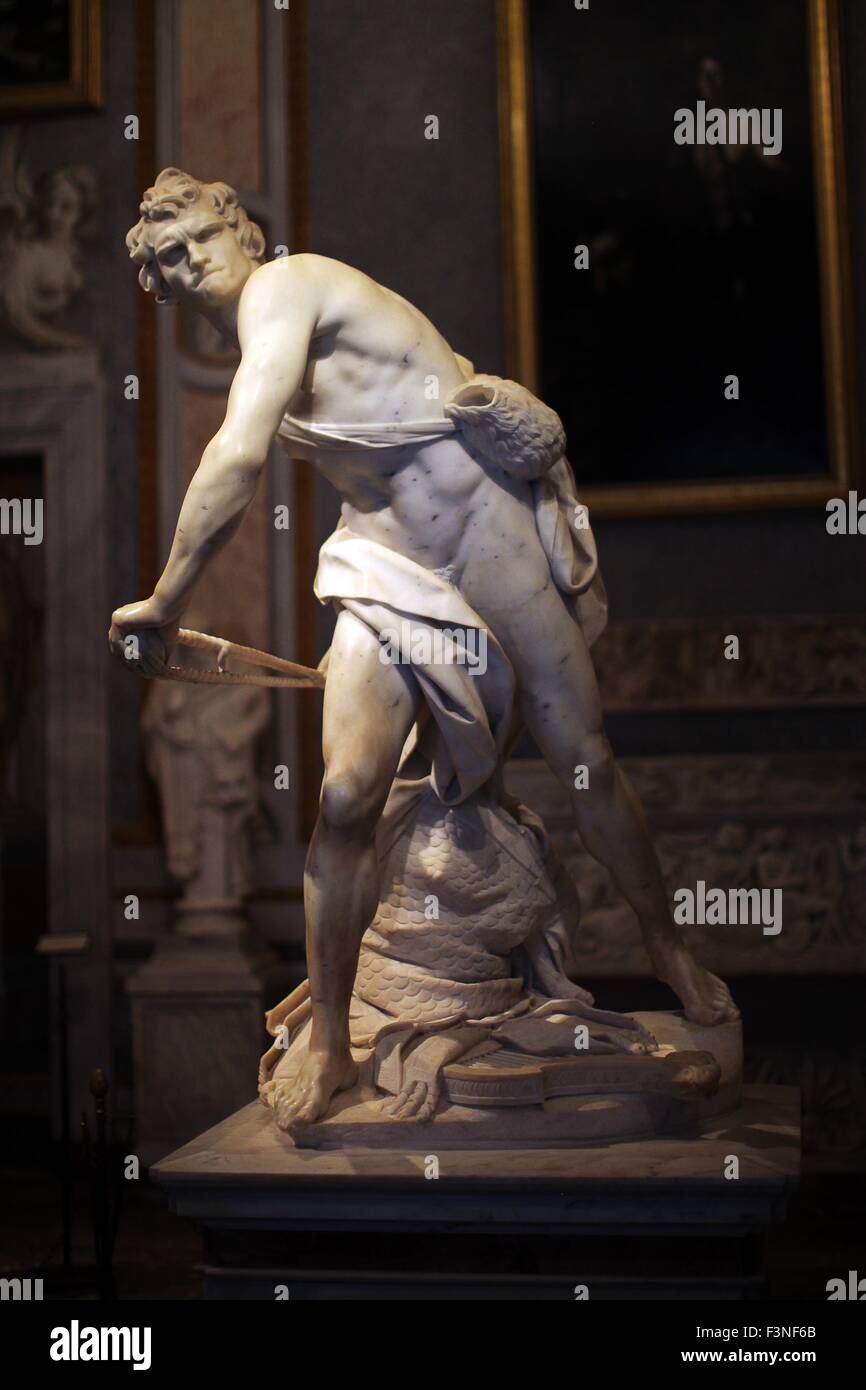 Rom, Italien. 16. Juli 2015. Die Statue "David" (1623/24) des Künstlers Gian Lorenzo Bernini im Museum Galleria Borghese in Rom, Italien, 16. Juli 2015. Foto: Fredrik von Erichsen/Dpa - NO-Draht-SERVICE-/ Dpa/Alamy Live News Stockfoto