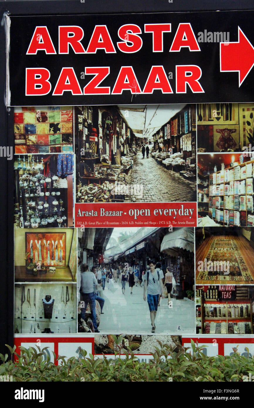 Arasta Bazaar Schild in Sultanahmet, Istanbul Stockfoto