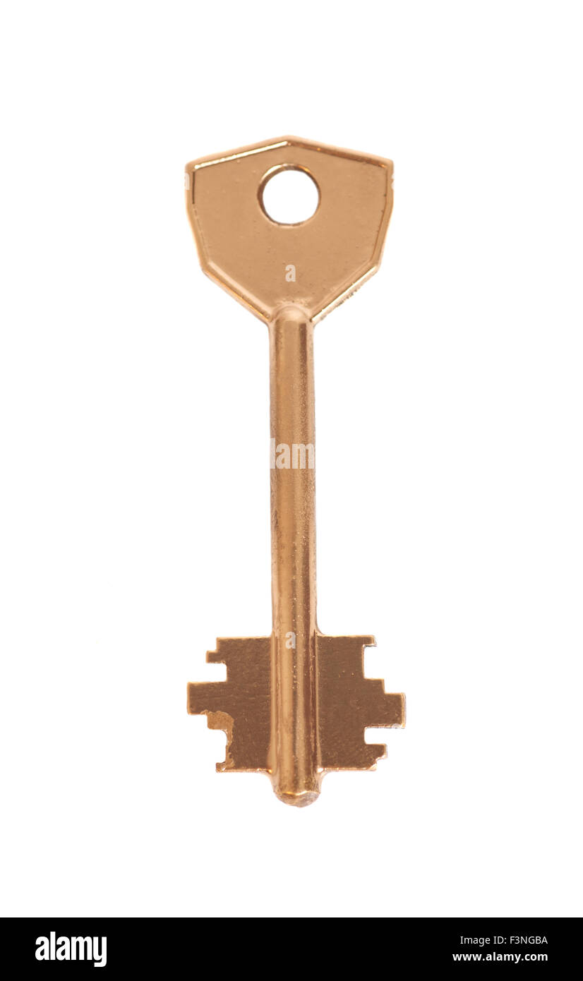 Goldener Schlüssel isoliert auf weißem Hintergrund Stockfoto