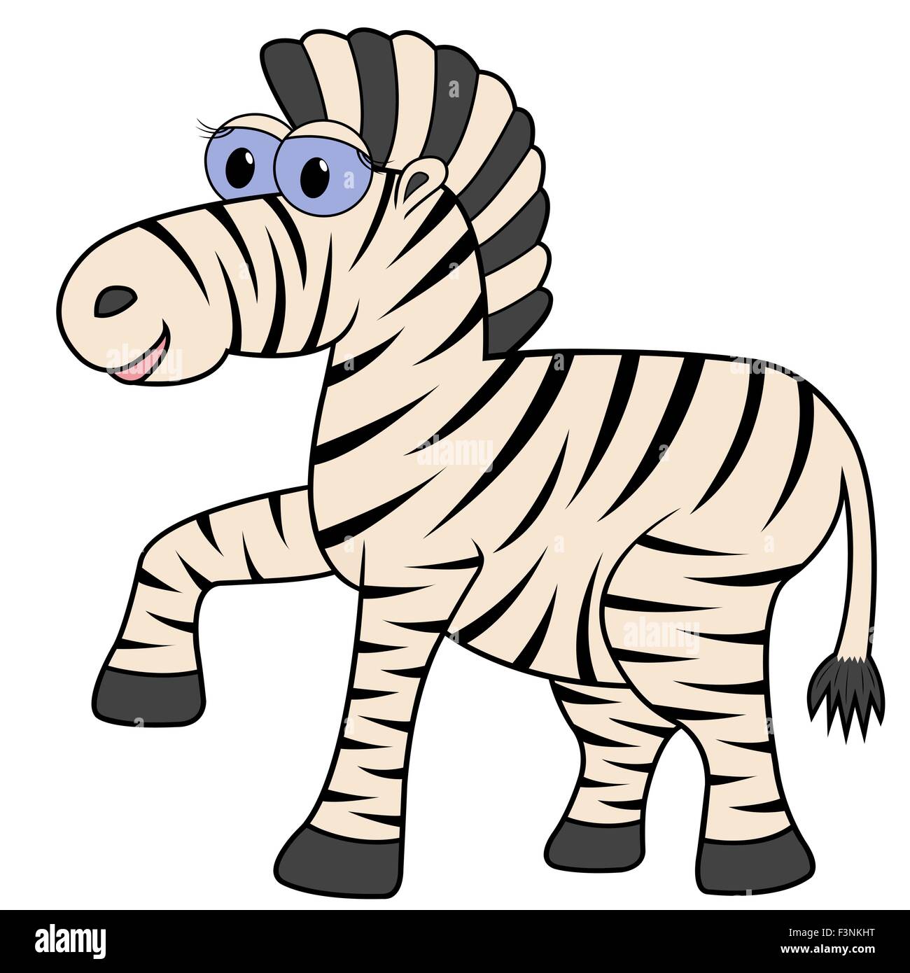 Gestreifte Zebra isoliert auf weißem Hintergrund. Hand Zeichnung Cartoon-Vektor-illustration Stock Vektor