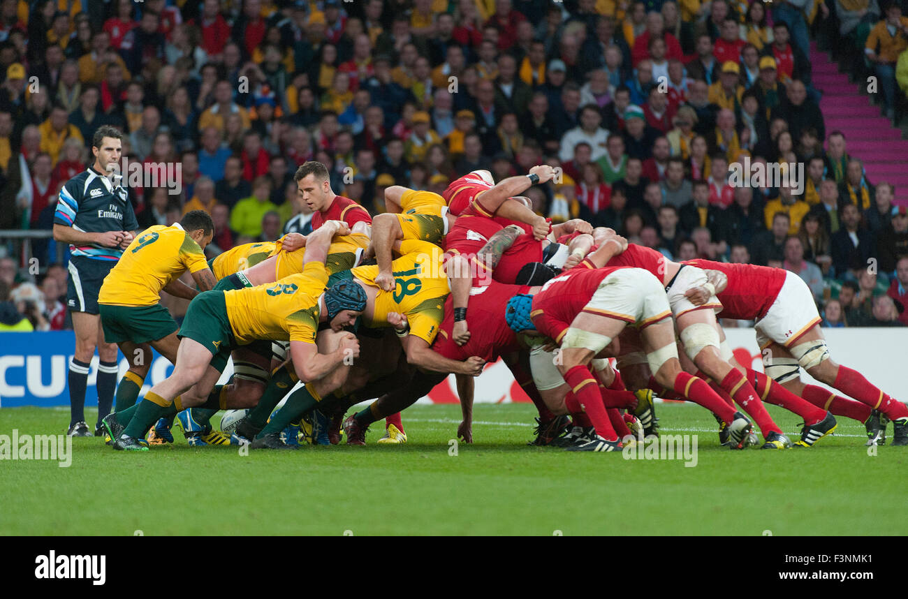 Twickenham Stadium, London, UK. 10. Oktober 2015. Deutschland Spiel gegen Wales Pool A der Rugby World Cup 2015. Endgültige Ergebnis Australien 15 - Wales 6. Bildnachweis: Sportsimages/Alamy Live-Nachrichten Stockfoto