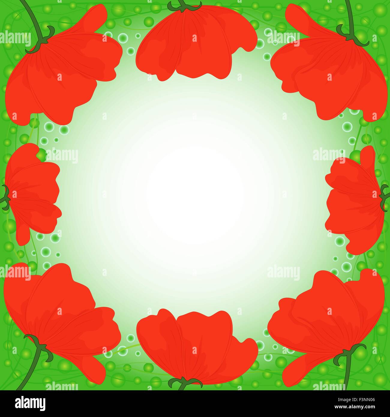 Postkarte mit mehreren rote Mohnblumen auf grünem Hintergrund, Hand-Zeichnung-Vektor-illustration Stock Vektor