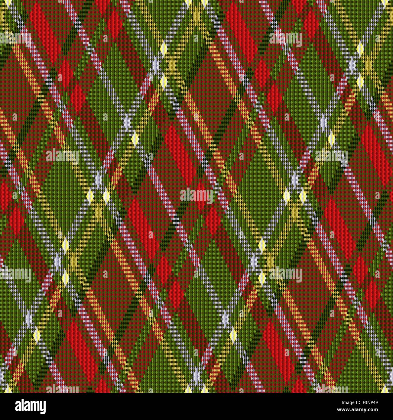 Rhombischen nahtlose Vektormuster als ein Tartan Plaid in Farben rot und grün Stock Vektor