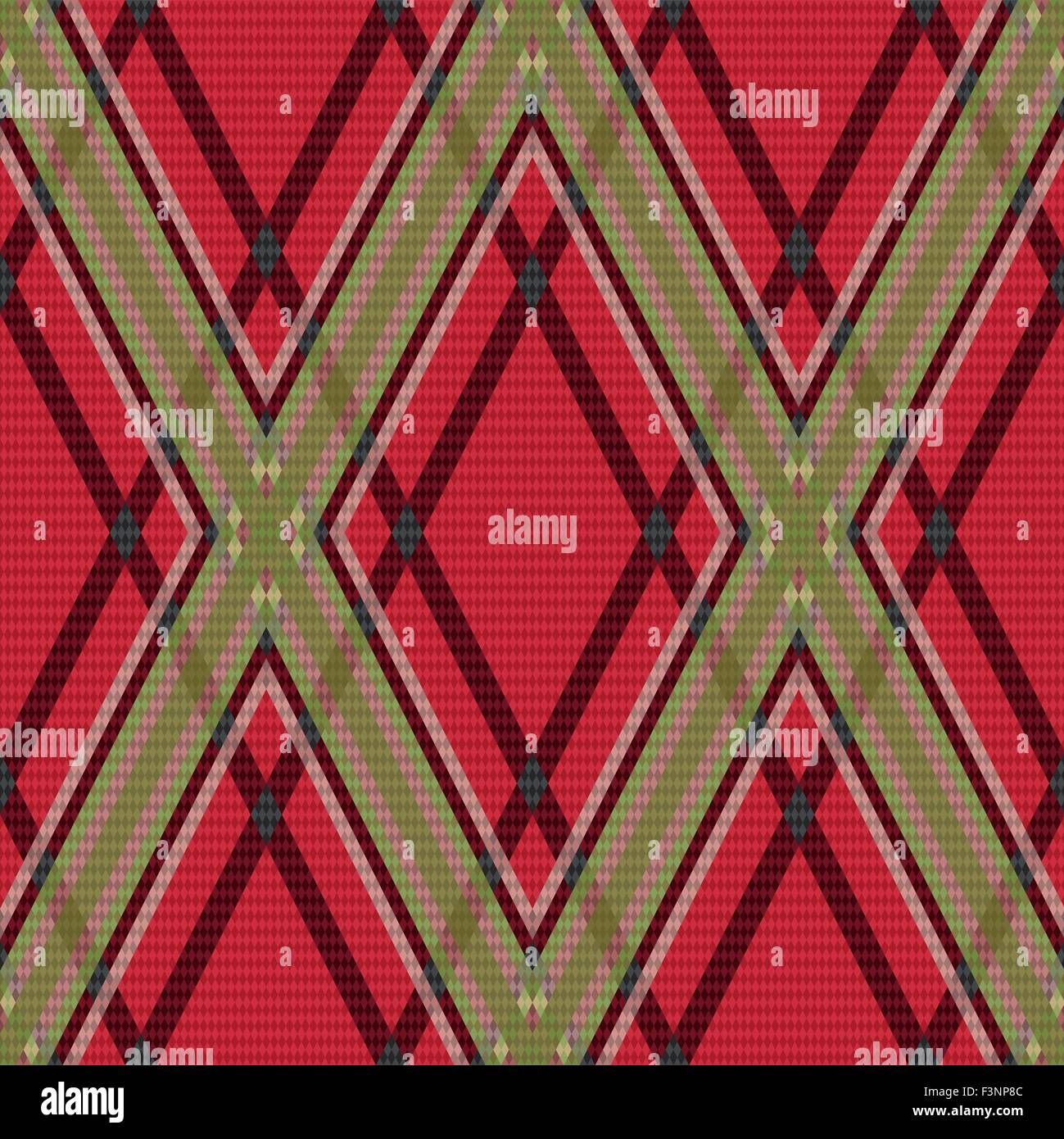 Rhombischen nahtlose roten und grünen Vektormuster als ein Tartan plaid Stock Vektor