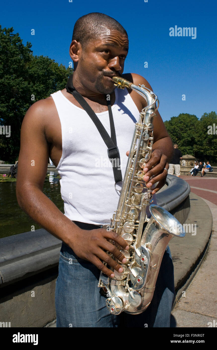 Central Park. Straßenmusikanten. Man hört Jazz in vielen Ecken des Parks, auch wenn wir die Musik, ist es am besten mögen zu Linc gehen Stockfoto