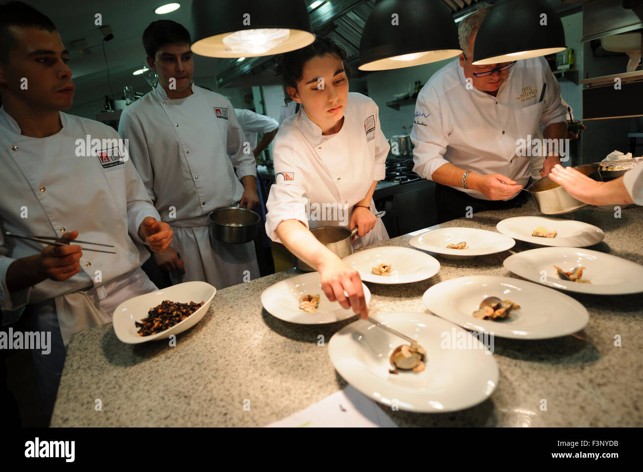 Junge Köchin Plattieren Gourmet-Essen Stockfoto