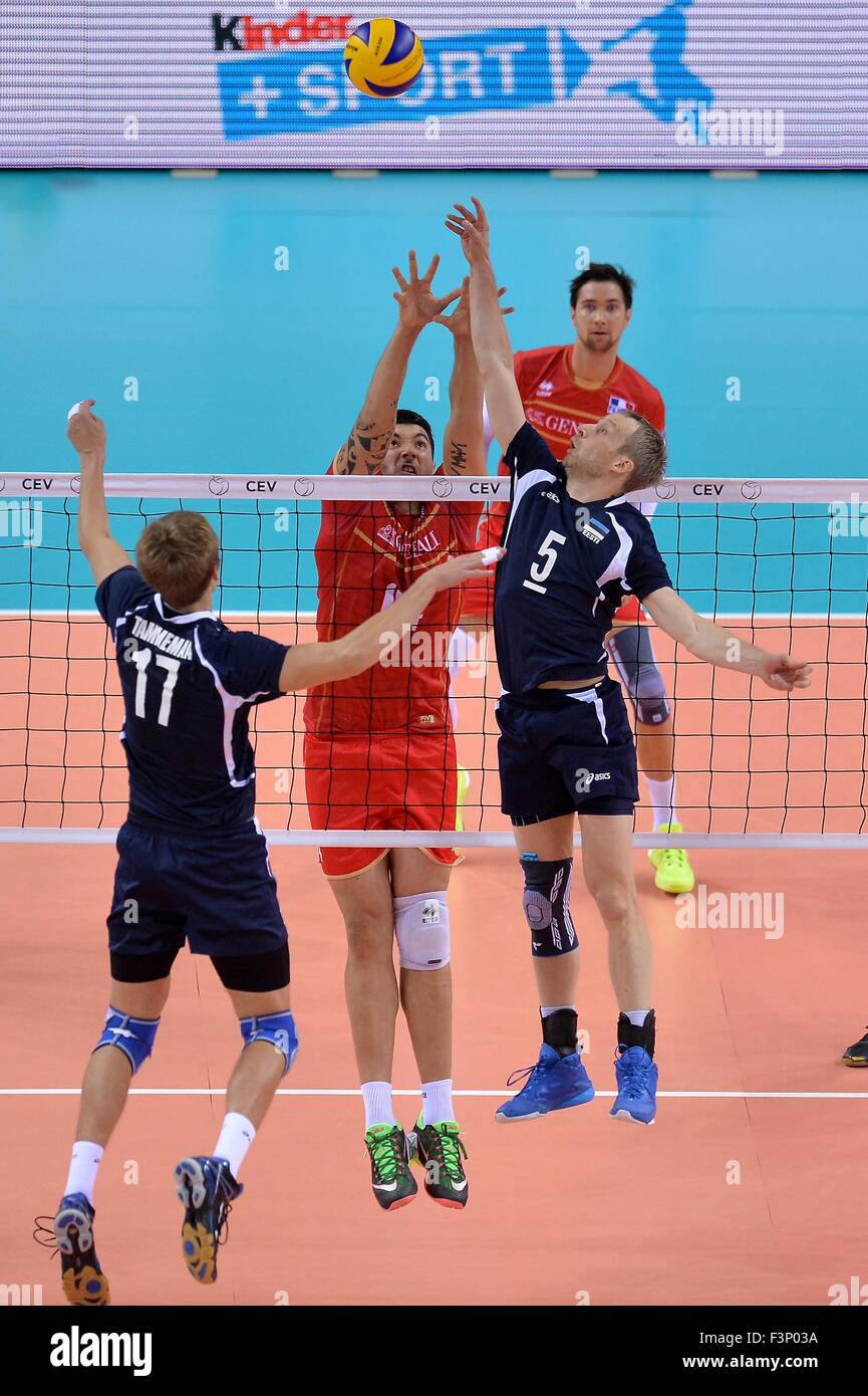 Turin, Italien. 10. Oktober 2015. 2015 Herren Europäischen Volleyball-Meisterschaft - Pool B: Frankreich vs. Estland am Palavela, Turin (Italien Stockfoto