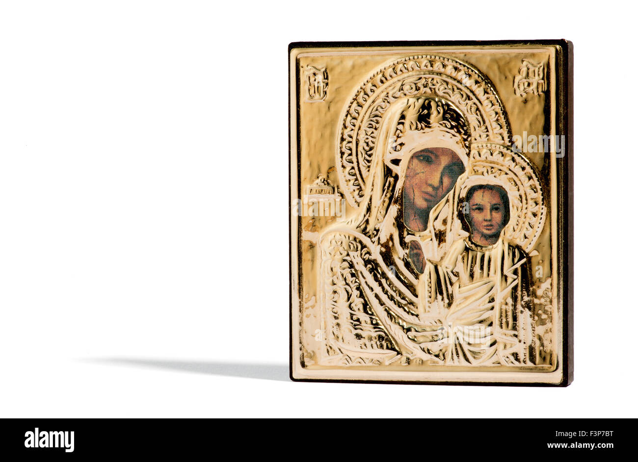 Gemalte hölzerne religiösen Ikone von der Jungfrau Maria und das Jesuskind Stockfoto
