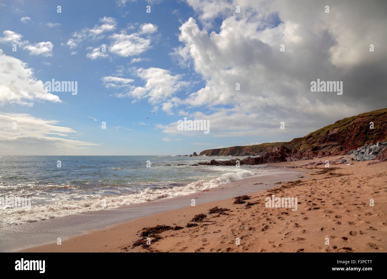 Der Strand im Sommer von Thurlestone Bay, Devon, England. Stockfoto