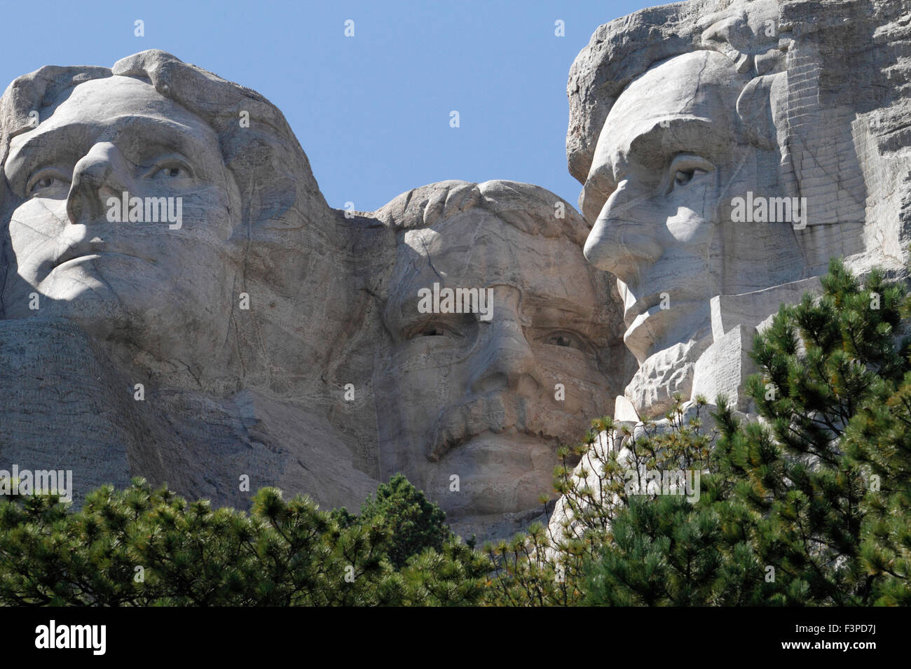 Präsidenten Jefferson, Roosevelt und Lincoln am Mount Rushmore National Monument in South Dakota Stockfoto