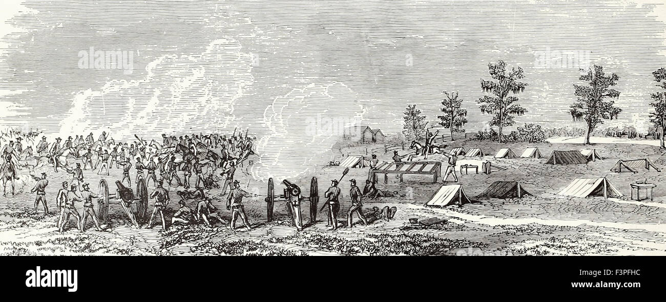 Der Krieg in Louisiana - Schlacht von Grand Coteau - Erfassung des sechzig - siebte Indiana von Texas montiert Infanterie - 3. November 1863. USA Bürgerkrieg Stockfoto