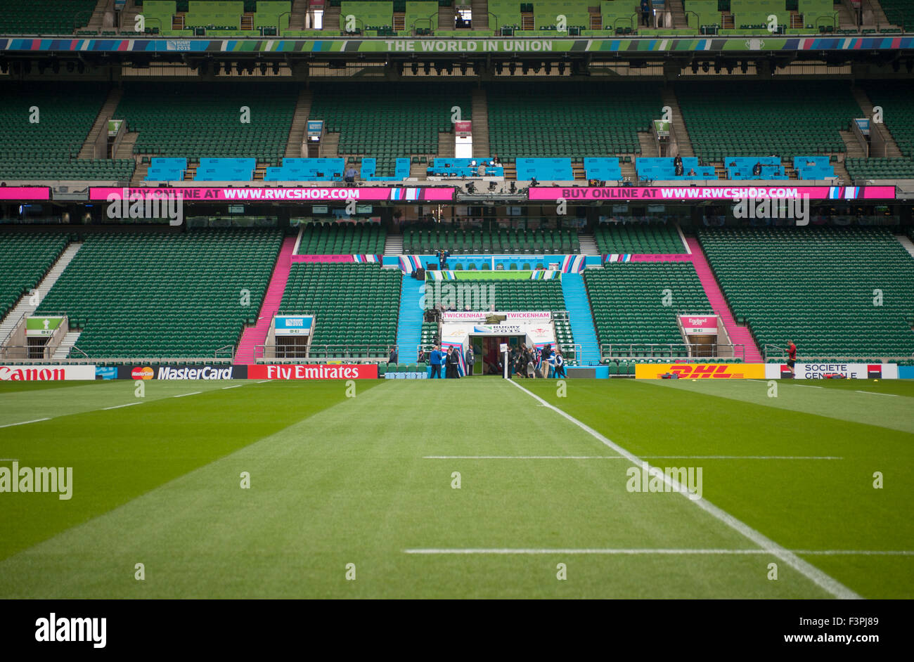 Pre-match Vorbereitungen, Australien V Wales, Twickenham Stadium, London, UK. 10. Oktober 2015. Stockfoto
